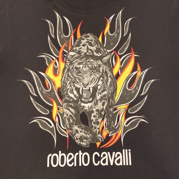 Roberto Cavalli Graphic Tee Tiger Flames Short Sleeves - Picture 2 of 6